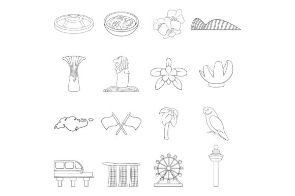 Download Singapore Travel Icon Set Outline - Premium Resources