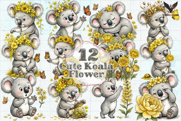 Download Cute Koala Flower Clipart PNG - Koala Collection